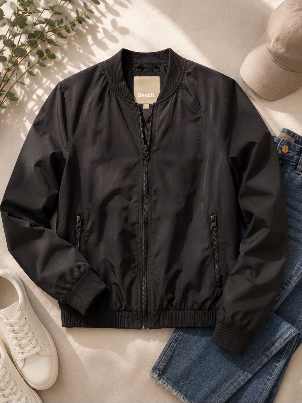Bench Women’s Black Bomber Jacket Zip Up Lightweight Size S